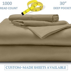 Può includere: Un set di lenzuola da letto color beige da 1000 fili con tasche profonde da 76 cm. Lenzuola su misura disponibili.