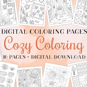 Cozy Coloring // Digital Download, Printable Coloring Pages, Coloring Pages for Adults