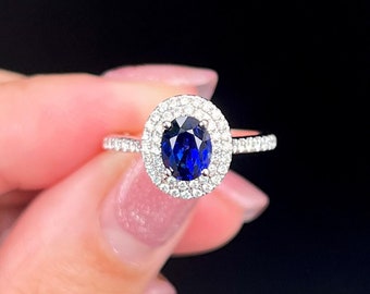 Natuurlijke blauwe saffier lab-grown diamant ovaal 7×9 mm koningsblauw 925 sterling zilver 18k witgoud vergulde ring voor damesverlovingsringen