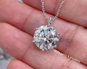 Diamond CZ Solitaire Necklace - Round 5ct CZ Pendant Large Stone - 925 Sterling Silver - April Birthstone Birthday Gift Anniversary Gift