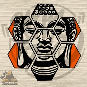 PNG DIGITAL DOWNLOAD &quot;Hexagon Buddha Face Orange Background&quot; Design - Sublimation Design  - Png Digital Instant download