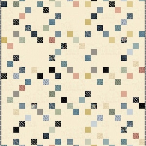 以下が含まれることがあります： ベージュの生地に、黒、青、緑、黄、ピンクなど、さまざまな色の小さな正方形のパターンが施されています。