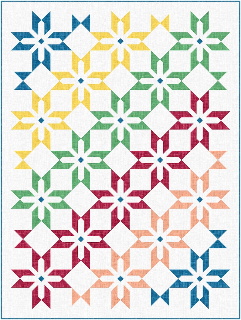 This Snowflake Sparkle Quilt Pattern is designed for the advanced beginner.