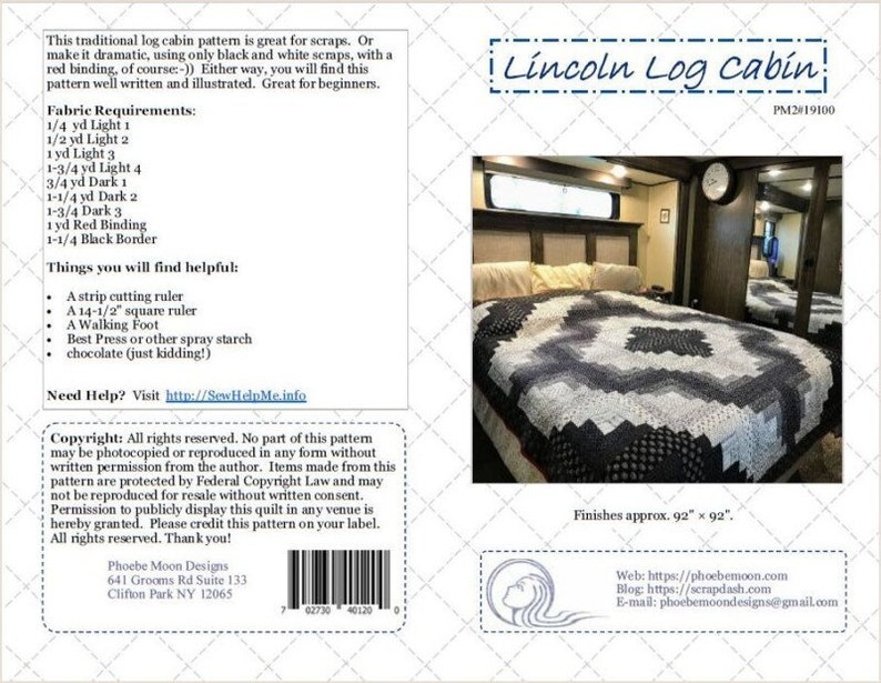 Lincoln Log Cabin King Sized Quilt Pattern Physical Pattern image 3