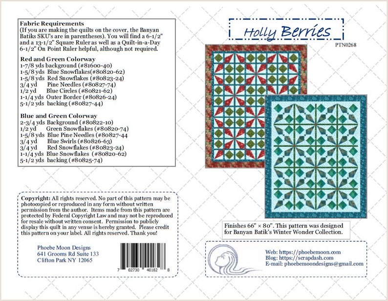 Holly Berries Quilt Pattern in two colorways Digital Pattern image 3