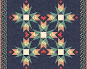 Night Blooms Star Mini Quilt Pattern - Modern 42" Wall Hanging with Hearts and Stars (digital PDF pattern)