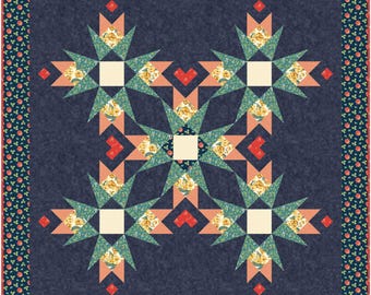 Night Blooms Star Mini Quilt Pattern – Modern Wall Hanging (Digital PDF Pattern)