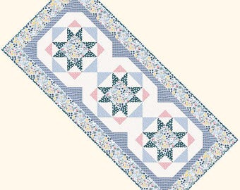 Wildflower Meadows Table Runner Quilt Pattern – Confident Beginner-Friendly, Floral Star Design, Digital PDF Pattern for Download