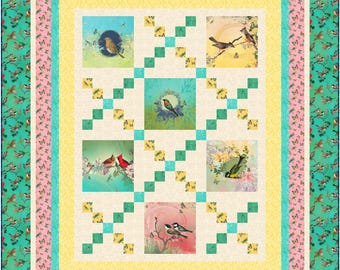 Songbird Serenade Quilt Pattern Throw Size Panel Chain Quilt PDF (digital download)