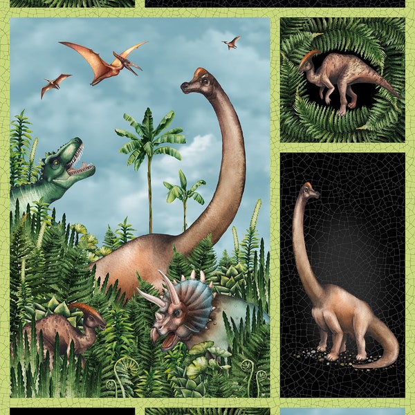 Dino Dinosaur Paleo Tales Quilt Panel DP26780-99 and the Dinosaur Time Quilt Pattern (FREE BONUS!)