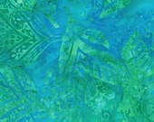 Banyan Batiks #80972-66 Green and Blue Print Fabric "Ocean Mist" Packed Leaves from the Sweet Tunes Collection