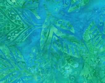 Banyan Batiks #80972-66 Green and Blue Print Fabric "Ocean Mist" Packed Leaves from the Sweet Tunes Collection