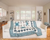 Family Treasures King Size Quilt Pattern - 97" Square Star Design with Blue and Gray Traditional Blocks (Digital Pattern)