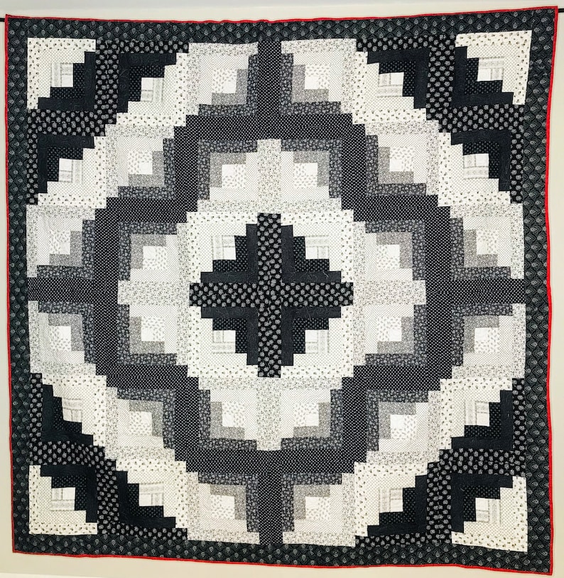 This traditional Lincoln Log Cabin Quilt Pattern is great for scraps or can be made in black and white as shown.