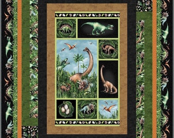 Dinosaur Time Throw Quilt Pattern using Dinosaur Panel from Northcott Paleo Tales (Physical Pattern)