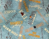 Autumn Quilt Fabric Pumpkin Patch Activity Words on Jade from the Colors Of Fall Line by Wilmington Prints