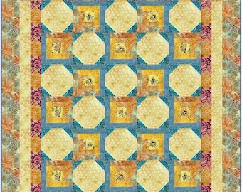 My Bee-utiful Home Throw Quilt Pattern, designed for Banyan Buzzy Bee fabric. Digital Pattern.