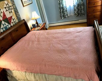 Antique Wholecloth Quilt, Pink and Jade, 71" x 98"  Free Shipping