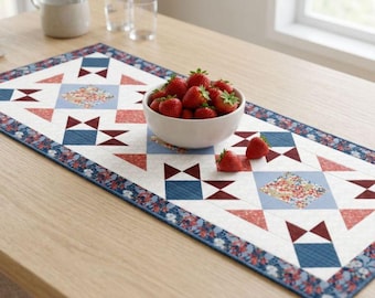 Summerberry Table Runner Quilt Pattern 30.5x66.5 PDF Flying Geese Economy Blocks