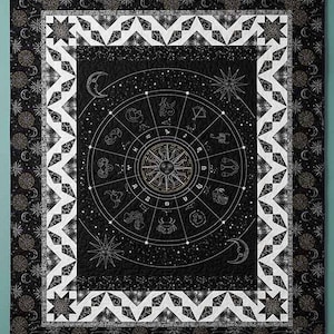Pisces Zodiac Quilt Pattern - 62"x74" Black & White Celestial Star Chart Bedding (digital pattern)