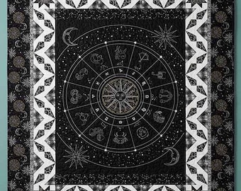 Pisces Zodiac Quilt Pattern - 62"x74" Black & White Celestial Star Chart Bedding (digital pattern)