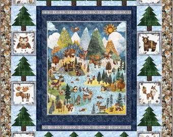 Bear Mountain Throw Quilt Pattern – Scenic Forest Friends Panel (Digital PDF Pattern)
