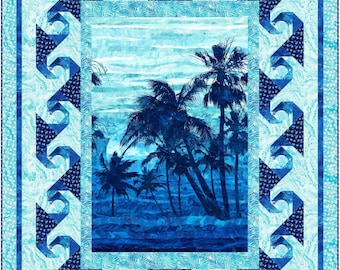 Ocean Breeze Quilt Pattern uses palm tree panel from Palm Beach by Northcott (digital pattern)