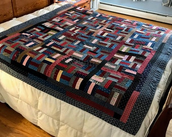 Vintage Rail Fence Quilt 60" x 80" Throw Size, contemporary quilt made from old blocks