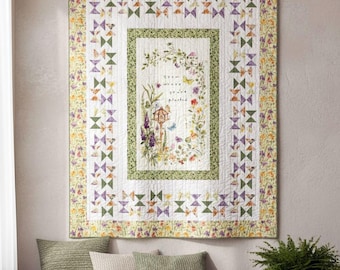 Butterfly Garden Quilt Pattern – Floral Panel, Pinwheel Border (Digital Pattern)
