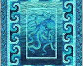 Inky Quilt Kit Makes a  69x87" Octopus Quilt with a center panel | Ocean-Themed Twin Quilt | Inky the Octopus Escape Story Quilt with Book