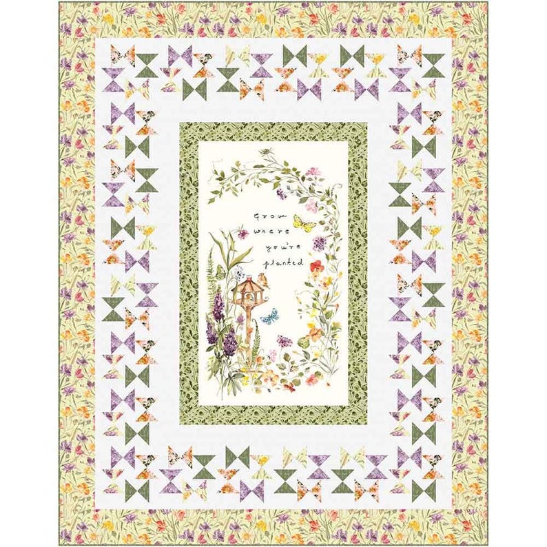 Butterfly Garden Quilt Kit with Grow Where You Are Planted Panel 67" x 85". imagem 2