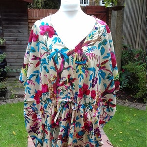 Organic Cotton Kaftan Floral Print (beige) (KF042)
