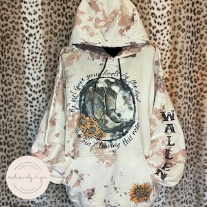 Boots By the Bed - Morgan Wallen - cow print - bleached & sublimated hoodie