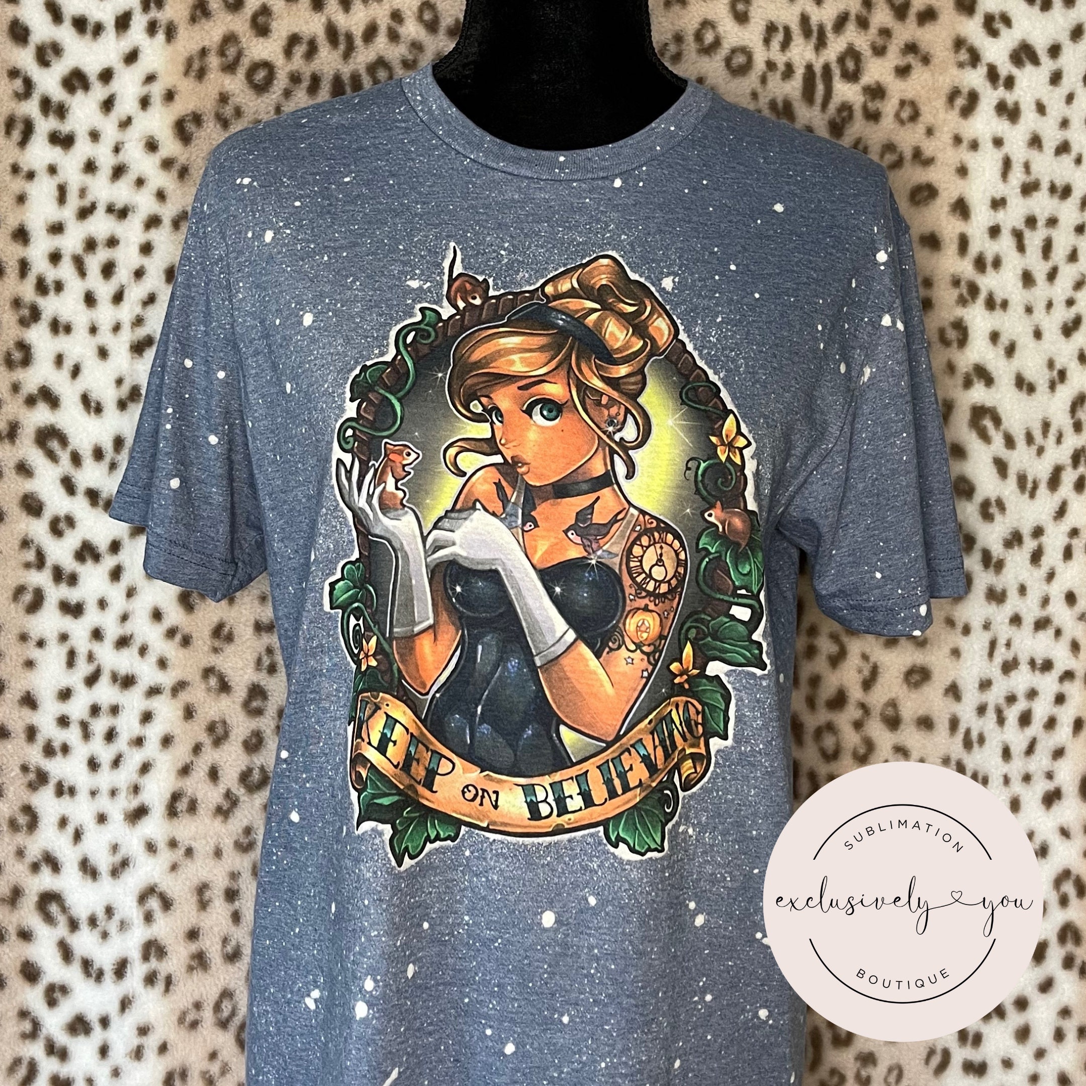 Cinderella - princess - KEEP ON BELIEVING - bleached t shirt