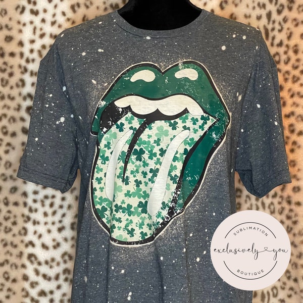 St. Patrick's Day Shamrock mouth tongue bleached t shirt or sweatshirt