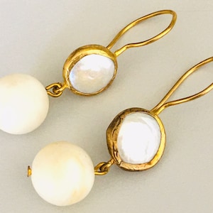Afghan Turkoman Traditional wedding Party Belly Dance Naturel Mother-of-Pearl Stone 22k Goldwash Vintage Earrings Gift For Her.#16