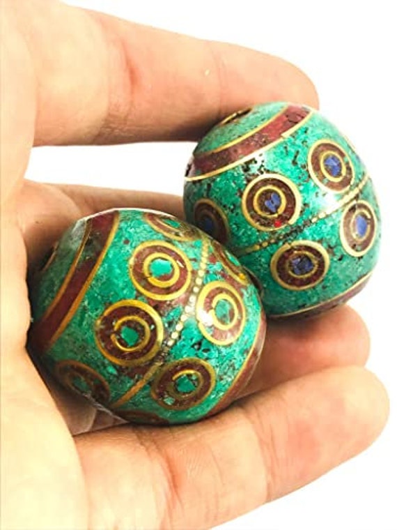 Tibetan Nepalese Artisan Handmade Brass Turquoise… - image 2