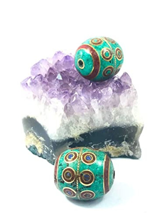 Tibetan Nepalese Artisan Handmade Brass Turquoise… - image 9