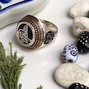 Turkish Authentic Bismillah Tugra Arabic Calligraphy Writing Ottoman Design Ethnic Tribal 925% Silver Vintage Old Ring Size 9.0 For Men