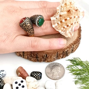 Turkish Ottantik Ottoman Design Traditional with Ruby and Emeral & Zircon Stone Ring with Beautiful Design Silver Ring Size 9.0 Adjustable
