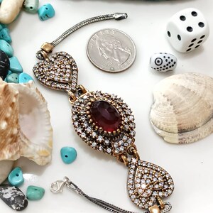 Turkish Authentic Ottoman Design Hurrem Sultan wedding Party Belly Dnace Silver with Bronz with Ruby & Zircone Stones Bracelet.