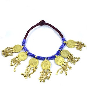 Afghan Turkoman Traditionnel Kuchi mariage Danse du ventre avec de belles perles avec chaîne Glands vintage Old Goldwash Collier
