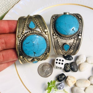 Afghan Kuchi Traditional Wedding Party Belly Dance Hand-e-Crafted Workmanship Vintage Ethnic Tribal Kuchi Cuff Vintage Bracelets Pair.