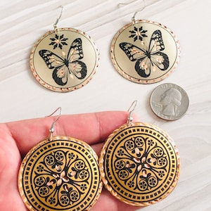 Turkish Traditional Ethnic Tribal wedding Party Belly Dance Authentic Ottoman Design Screen Print Works Copper Plated 2 Pairs Earrings.#1