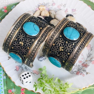 Afghanische Kuchi Traditionelle Hochzeit Party Bauchtanz Hand-e-Handarbeit Verarbeitung Vintage Ethno Tribal Kuchi Manschetten Vintage Armbänder Paar.#2