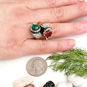Turkish Ottantik Ottoman Design Traditional with Ruby and Emeral & Zircon Stone Ring with Beautiful Design Silver Ring Size 7.5 Adjustable
