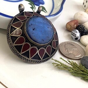 Afghan Turkoman Trditional Wedding Party Belly Dance with İnlay Coral & Lapislázuli Stones Hand-e-Crafted Tribal Ethnic Vintage Pendant. #3