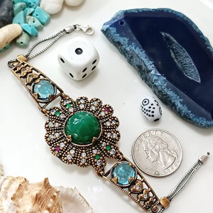 Turkish Authentic Ottoman Design Hurrem Sultan wedding Party Belly Dnace Silver with Bronz with Emerald and Ruby & Zircone Stones Bracelet.