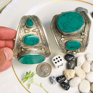 Afghan Kuchi Traditional Wedding Party Belly Dance Hand-e-Crafted Workmanship Vintage Ethnic Tribal Kuchi Cuff Vintage Bracelets Pair.