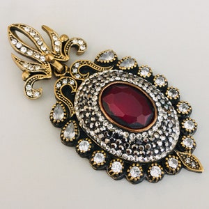 Turkish Authentic Traditional Wedding Party With Ruby & Zircon Stones and Silver with Bronze Ottoman Design Silver Pendant.#100